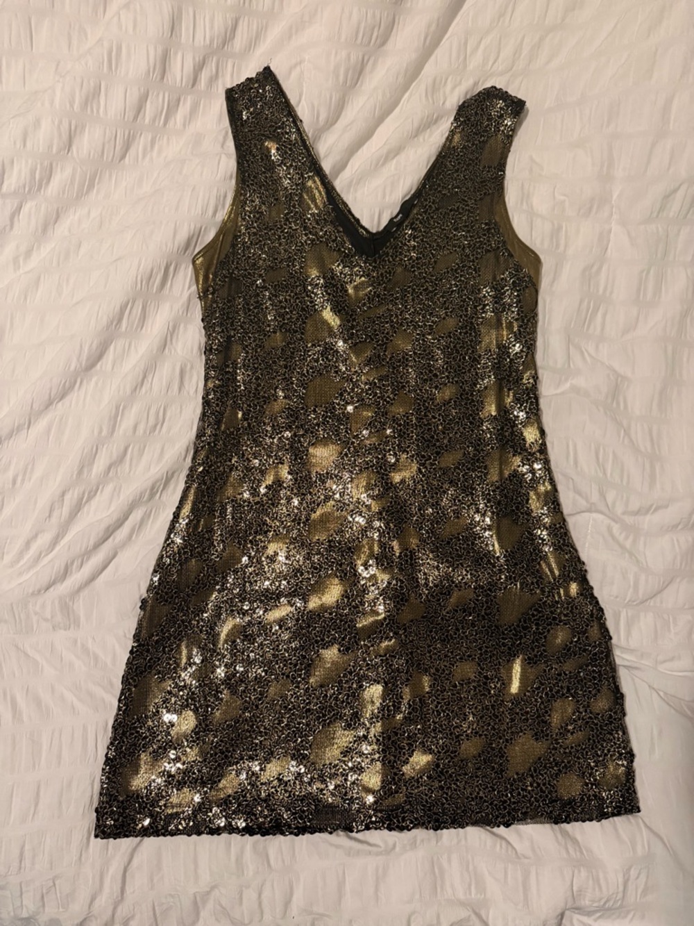 Express Gold and Black Sequin V-Neck Mini Dress